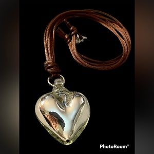 Crystal Heart Statement Necklace on a Brown Cord